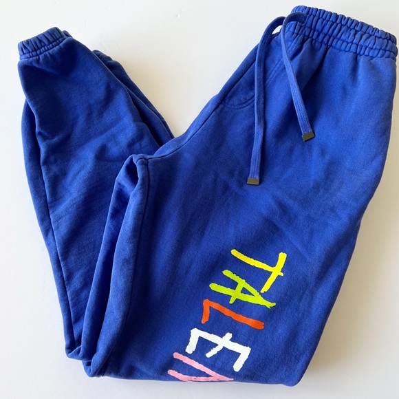 NWOT Talentless Blue Cotton w/Multicolor Lettering Pocketed Sweatpants - Picture 3 of 8